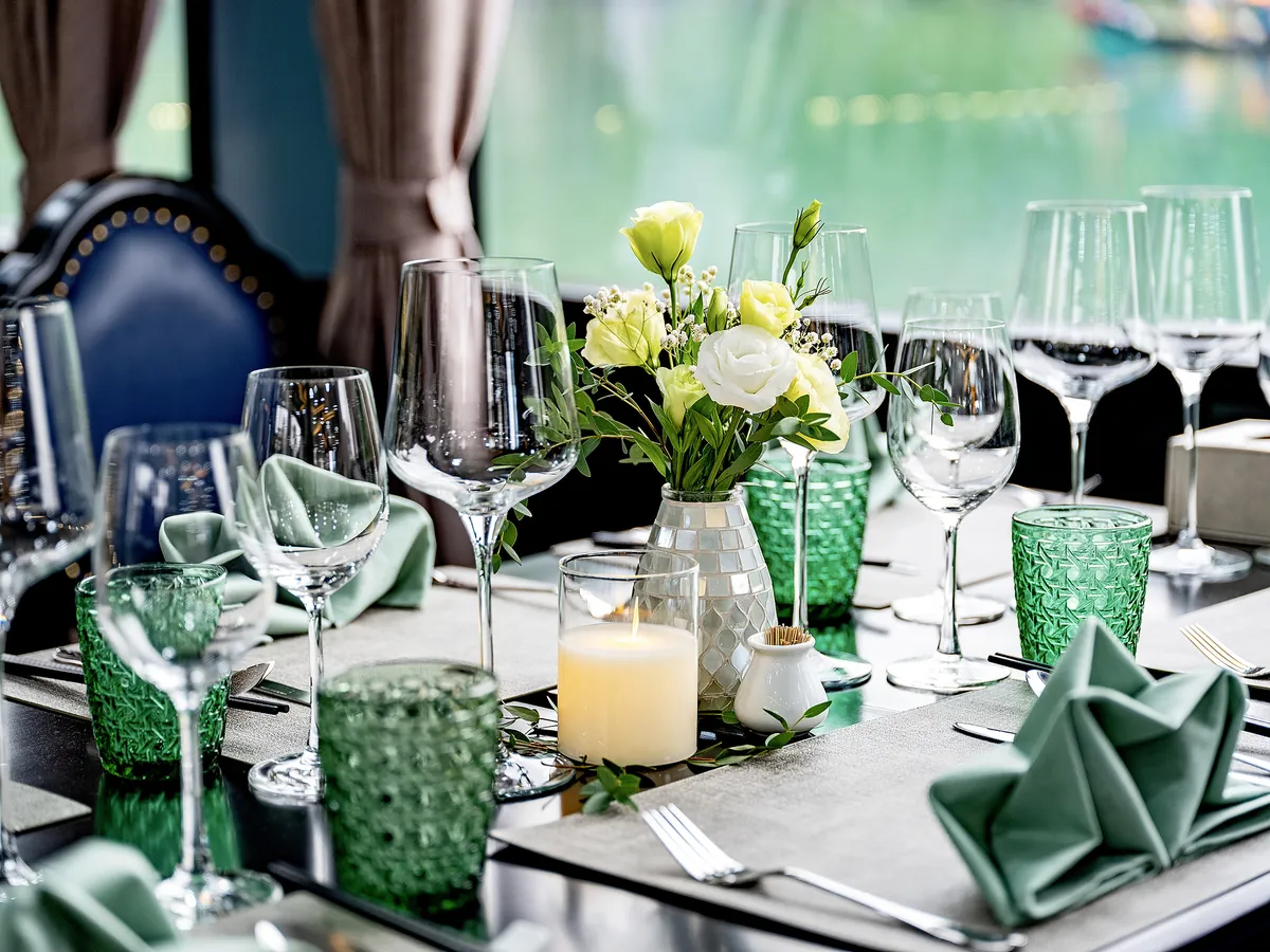 Sea Lion restaurant ceiling and chandelier design for luxury cruise dining